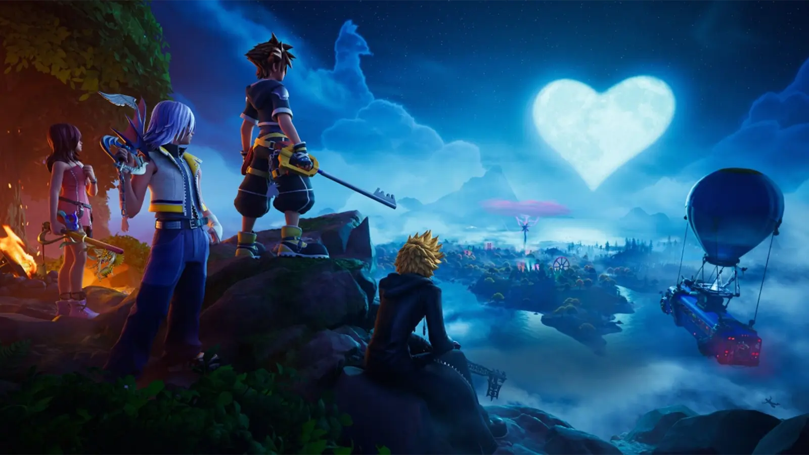 Fortnite x Kingdom Hearts z bohaterami gry i Bojowym Busem
